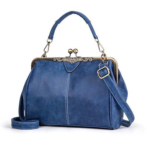 EDIWER Handbag for Women Leather Shoulder Bag Kiss Lock Top Handle Satchel Purse Vintage Crossbody Bag Evening Clutch Purses