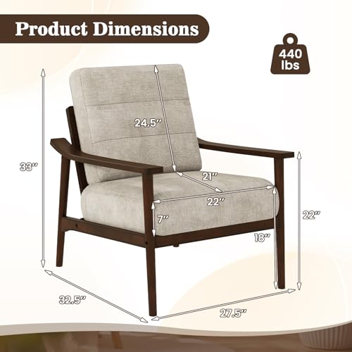 Sillón Moderno Tela Beige con Estructura Madera miniatura 3