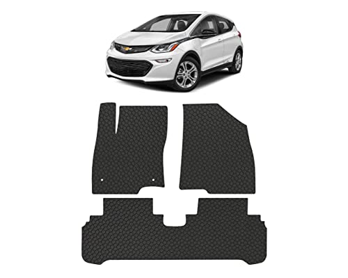 YelloPro Custom fit Heavy Duty 1st & 2nd Row Floor Mats for Chevrolet Bolt EV 2017 2018 2019 2020 2021 - All Weather Anti-Slip Black Rubber Accessories [Made in USA]