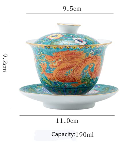 Emoyi Enamel Gaiwan 5Oz/150Ml Green Porcelain Teacup Sancai Tea Cup Set Dragon Pattern Lid White 100Ml Kk-544 #TOP1
