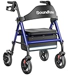 SOUNDFUSE Rollator Walkers for Seniors with Ergonomic Seat, 350 LB Foldable Rolling Walker with Dual Height Adjustment, 8" Big Wheels Compatible for All Terrain
