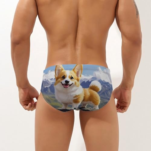 Corgi Dog and Mountain Men's Swimsuit Bikini Briefs Swim Underwear Stretchy Swimwear3