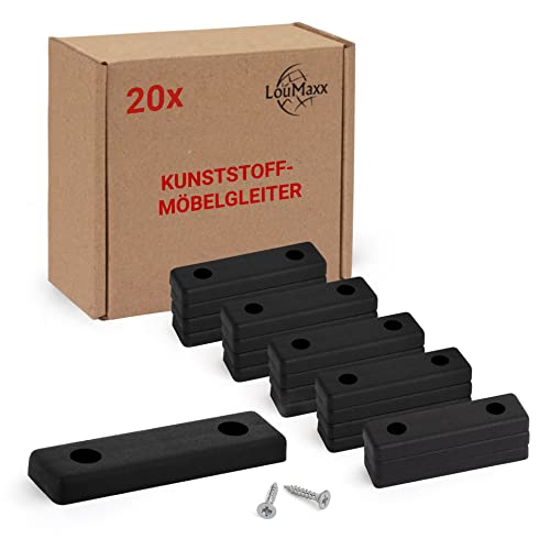 LouMaxx Möbelgleiter Kunststoff – Bodenabstandshalter 50 x 14 x 5 mm – Kunststoffgleiter zum Anschrauben im praktischen Mehrfachpack – 20er Set Mini Möbelfüße schwarz inkl. Schrauben