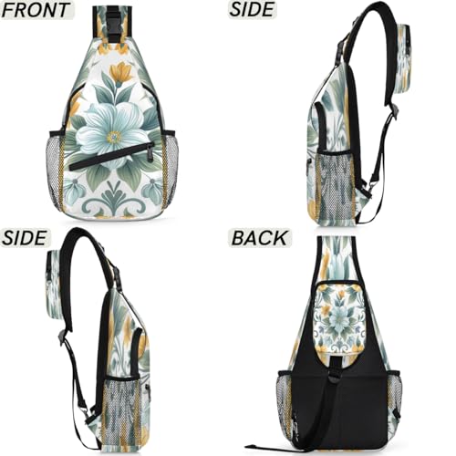 Bolso tipo sling unisex con diseño floral y múltiples bolsillos miniatura 6