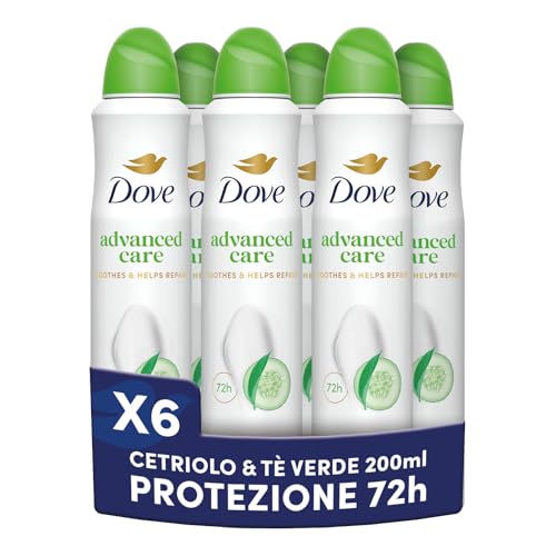 Dove Deodorante Spray Advanced Care Go Fresh Cetriolo Formula Idratante e Delicata, Pelle Asciutta Fino a 72 Ore, Deodorante Uomo e Donna, 6 Pezzi da 200ml