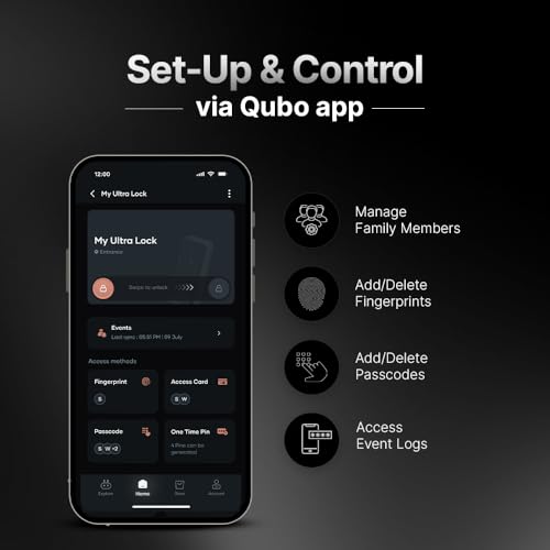 Image of Qubo Smart Door Lock Ultra from Hero Group | Remote App Unlock | 5 Bolts | Tamper Alerts | 7-Way Unlocking | Fingerprint| PIN | OTP | RFID Card | Key | 3-Year WarrantyI Black