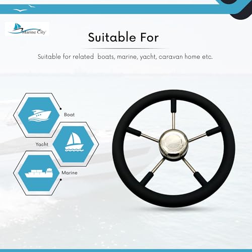 MARINE CITY Boat Steering Wheel, 316 Stainless Steel, 13-7/8 Inch, Gray Foam Grip, 5 Spokes, 3/4-Inch Shaft, Ideal for Boats, Marines, and Yachts by MARINE CITY - Used condition - Image 6