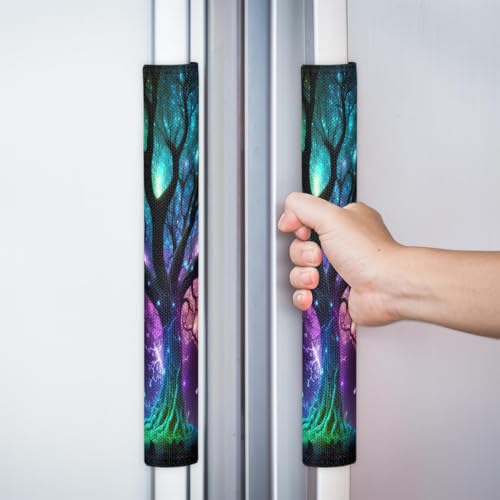 Image of Pardick Tree of Life Glows Refrigerator Door Handle Covers Set of 2 Tree of Life Glows Washable Fridge Dishwasher Mocrowave Oven Door Decor Protector Handle Cover Kitchen Appliance Decorative
