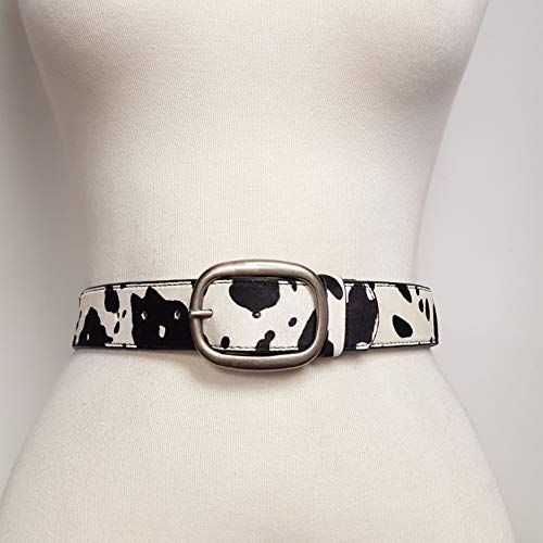 Hot Trendy Hair On Calf Leather Belt in Exotic Animal Print (S, Cow Black w. Elastic)2