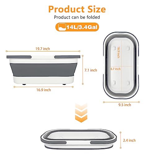Collapsible Bucket with Wheels 14L (3.7 Gallon) - Versatile and Durable for House Cleaning, Camping, and RV - Convenient Rectangular Mop Cleaning Basket - Lightweight & Compact (14L-Grey) - Image 4