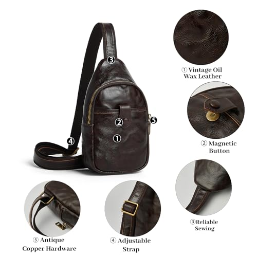DAILANDO Vintage Leather Chest Sling Bag Unisex Crossbody Fanny Pack Backpack For Men And Women (Coffee)3