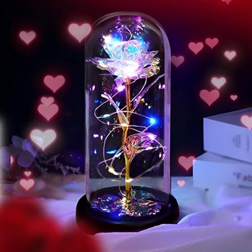 Image of TIED RIBBONS Decorative Flower Women's Day Gift for Wife, Girlfriend, Sister, Mother, Colleague - Artificial Forever Rose Gift Decorative Light up Rose in Glass Dome