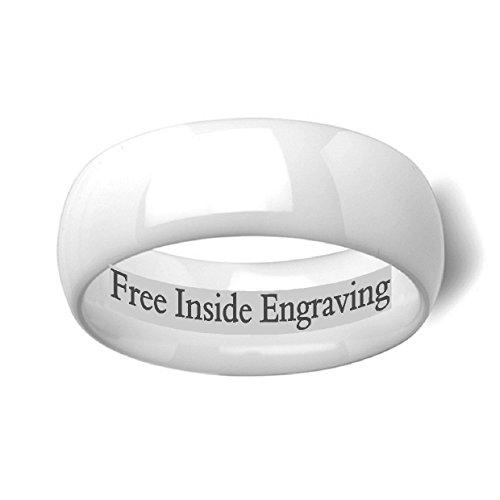 Thorsten IVORY Domed Polish Finished White Ceramic Ring 8mm Wide Wedding Band with Custom Inside Engraved Personalized4