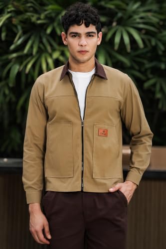 FABRIPPLE Men’s Full Sleeve Casual Jacket | Front Zip Jacket with Contrast Collar & Utility Pockets | Lightweight Regular Fit Casual Jacket for Men - Image 2