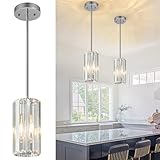 zhllmq Chrome Pendant Lighting Modern Pendant Light Mini Crystal Chandeliers Adjustable Pendant Light Fixture for Kitchen Island Dinning Room Corridor Bedroom(Chorme 2-Pack)