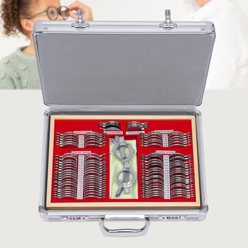 Zestaw soczewek próbnych – 266 elementów, zestaw optometryczny z aluminiową obudową do badania wzroku