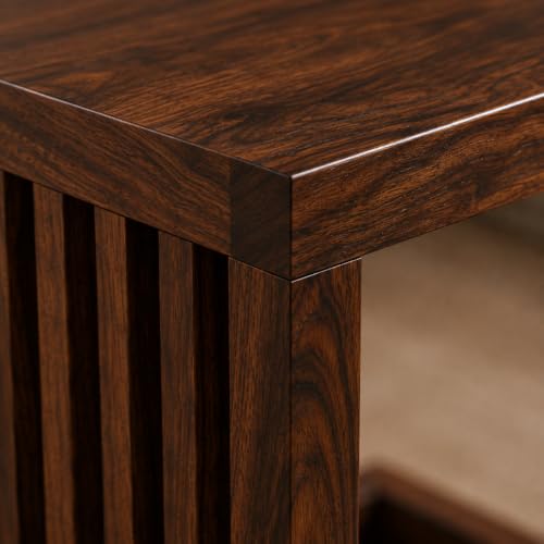 Image of Solid Sheesham Wood C Shape Side Table for Living Room | Modern Sofa End Table | Wooden Laptop Table for Bed | Coffee & Snack Table | Bedside End Table | Walnut Brown Finish