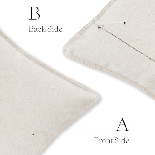 Image of Foindtower Pack of 2 Decorative Cotton Linen Throw Pillow Covers Soft Modern Farmhouse Cushion Cover Cozy Vintage Accent Pillowcase for Couch Sofa Bed Living Room Home Decor, 22x22 Inch Light Beige