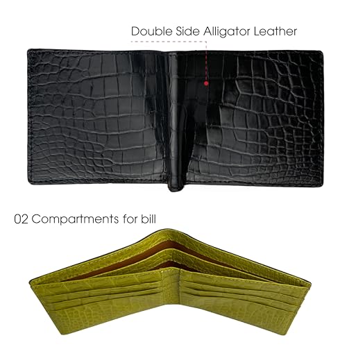 Image of HATA Black Yellow Bifold Leather Wallet for Men, Exotic Double-Sided Leather Wallet with RFID Blocking, Slim Credit Card Holder, Handmade Gift for Birthday, Anniversary, Father's Day VILE-119
