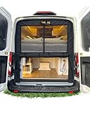 Vanhoxcci Van Bug Screen with Privacy Panel Fit for Ford Transit 2015-2025 Medium Roof Rear Door Mosquito Net Campervans Flyscreen Mesh, Center Magnetic Closure