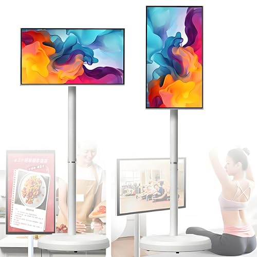 VsyPtyc Televisor Inteligente portátil con Ruedas de 21,5 Pulgadas, Pantalla táctil, operativo Android 12, rotación Completa y batería integrada de 6000 mAh 8+128G
