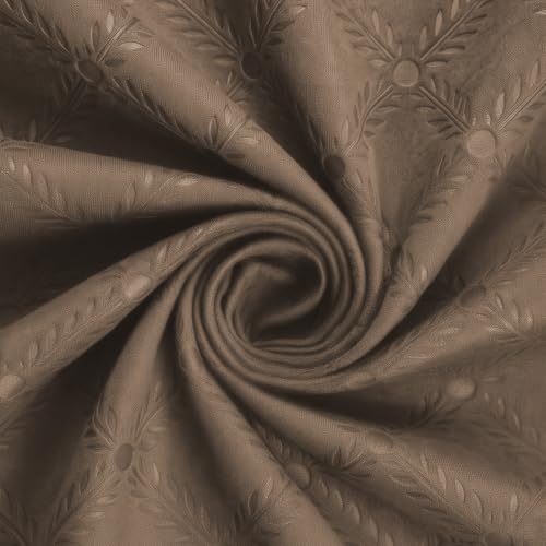 Image of LINENWALAS 100% True Blackout Door Curtains 8 Feet Long Set of 2 | Embossed Moonlight Design | Room Darkening Curtain | Thermal Insulated Curtains for Living Room, Bedroom (129 x 244 cm, Light Brown)