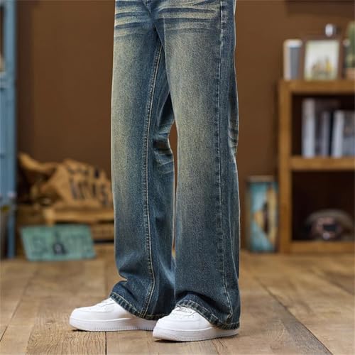 Men Bootcut Denim Pants Retro Blue Streetwear Vintage Jeans Trousers Cowboys Loose Flared Jeans3