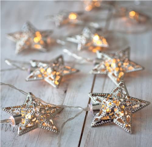10 Silver Star Battery Operated LED Fairy Lights by Lights4fun