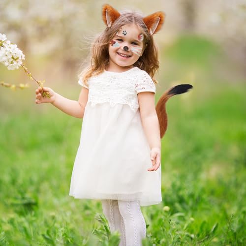SAIIURV 3-teiliges Fuchskostüm für Kinder oder Erwachsene, Tier, Cosplay, Fuchs, Schwanz, Fuchs, Aufkleber, Tattoo, Gesicht, Tier, Kostüm für Halloween, Karneval, Weihnachten, Party, Cosplay