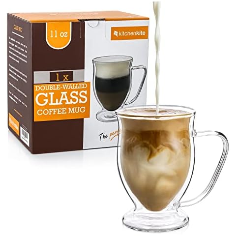 Double Wall Glass Coffee Mug 320ml - Clear Mug - Set of 1 - Dishwasher & Microwave Safe - Insulated & Double Walled Glass Coffee Mug. Ideal as a Tea Cup, Latte, Cappuccino, Hot & Cold Beverage Cover