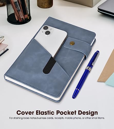 Image of Lined Journal Notebook with Pen, A5 Personalized Hardcover Leather Journal for Men Women, 200 Pages 100 GSM Thick Paper College Ruled Notebooks for Work Travel School Writing Diary 5.9 inch X 8.4 inch Blue