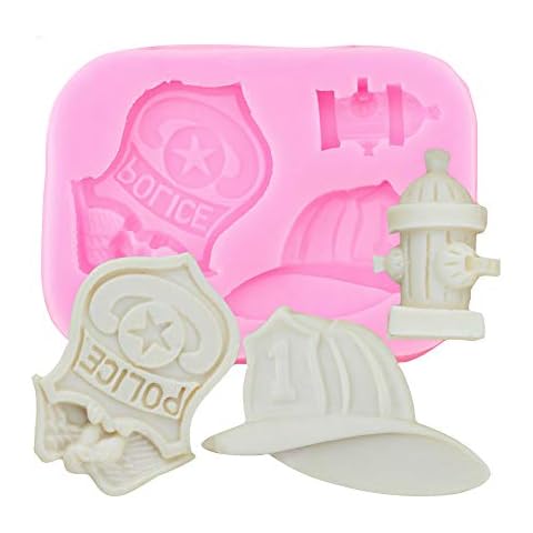 1pc Fireman Police Badge Hat Silicone Mold for DIY Gum Paste Crystal Handmad Soap Mould Candy Fondant Mold Ice Cube Pudding Jelly Shots Chocolate Cupcake Cake Topper Decoration Desserts Cover
