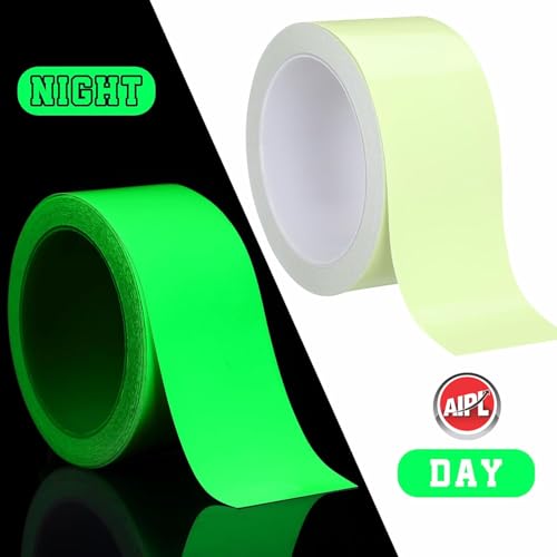Image of AIPL Glow in The Dark Tape, 50MM x 6.56 Feet, Bright Green Luminous Safety Tape for Night Decoration, Stage Marking, Stair Visibility, Emergency Path, Exit Signs