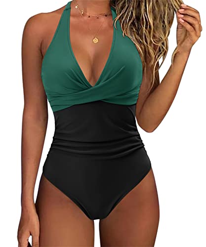 Image of SUUKSESS Women Sexy Tummy Control One Piece Swimsuits Halter Push Up Bathing Suits
