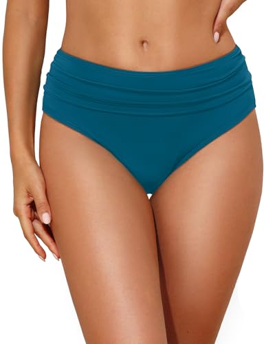 Image of Tempt Me Women Mid Rise Bikini Bottoms Full Coverage Swimsuit Ruched Scrunch Swim Bottom
