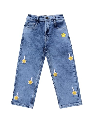 Image of KiddoPanti Girls Solid Waist Elasticated Straight Fit Jeans