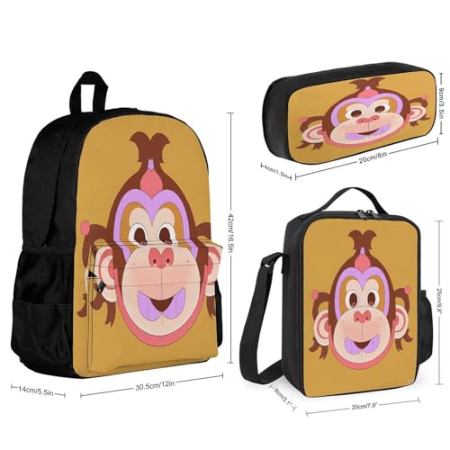 3-in-1 Backpack Combination Set Monkey Motif Print 3Pcs Backpack Sets Travel Daypack with Lunch Bag And Cosmetic Bag2