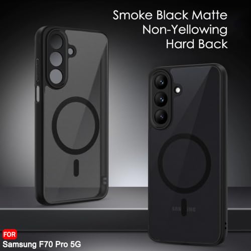 Image of TheGiftKart Hybrid Shockproof Back Cover Case for Samsung Galaxy F70 Pro 5G Compatible with MagSafe | Hard Back Cover Case for Samsung F70 Pro 5G (PC & TPU, Translucent Smoke Matte Back, Black Sides)