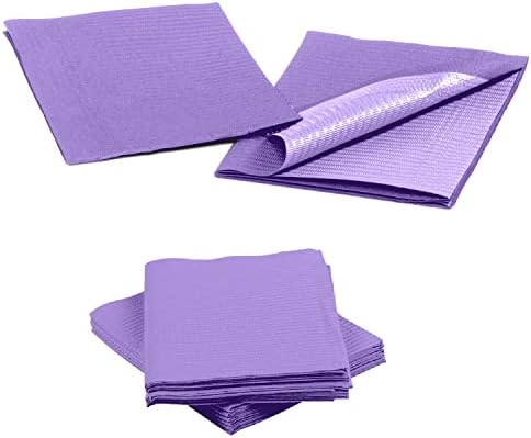 Disposable Dental Bibs 13"x18" - 3 Ply Waterproof Tattoo Bib Sheet for Patients - Dentist or Medical Tray Cover and Nail Table Cover Supplies, Purple