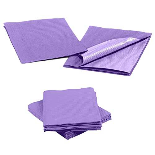 Disposable Dental Bibs 13"X18" - 3 Ply Waterproof Tattoo Bib Sheet For Patients - Dentist Or Medical Tray Cover And Nail Table Cover Supplies, Purple #TOP15