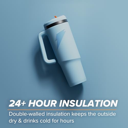 Image of Gatorade Crossover Stainless Steel Tumbler Water Bottle, Light Blue, Double-Wall Insulation, 36 fl oz
