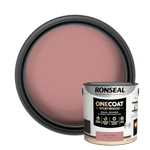Ronseal One Coat Everywhere Hazy Pink Matt 2.5L Durable Interior Paint for Walls & Ceilings Smooth Finish Quick Coverage Ideal for Easy Home Projects