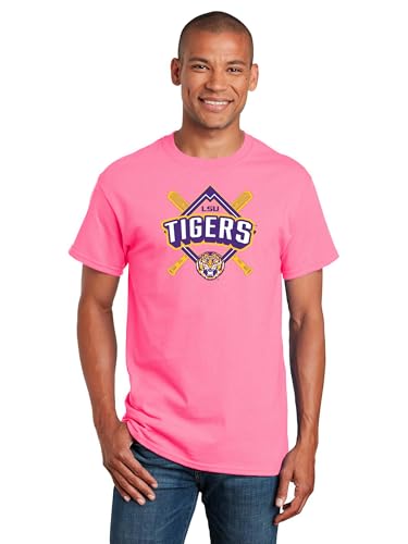 CornBorn Pink Out Tigers Merch - LSU Tiger Shirt - PinkOut Diamond Crossed Bats - Pink - 4X