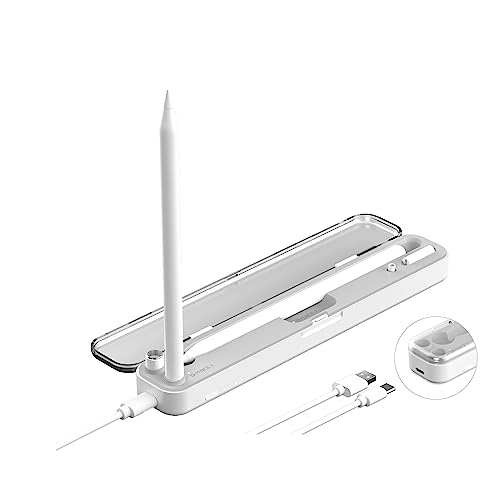 NOVAPLUS+ 2 in 1 Apple Pencil Charging Case for 2nd & 1st Gen, Magnetic & Lightning Charger, Portable Battery, White, Unisex