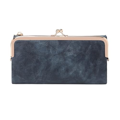 Vintage Women Long Wallets Bifold Ladies Purse Clutch with Kiss Lock and Zip Coin Pocket