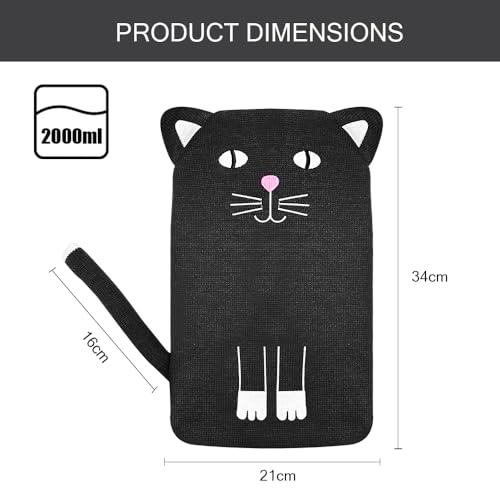 Wärmflasche mit Bezug Tier, Katze Mini Strick Wärmflasche Kinder 2 Liter, Wärmeflasche zur Schmerzlinderung, Bettflasche für Erwachsene, Hot Water Bottle Geschenk für Frauen Männer