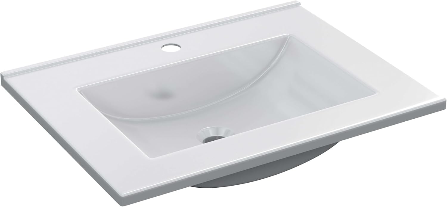 ARKITMOBEL Lavabo de Resina Acrílica (PMMA) Color Blanco, Pila Lavamanos Rectangular para Baño, Alta Resistencia y Ligereza, Medidas 61,5 cm (Ancho) x 13 cm (Alto) x 46 cm (Fondo)
