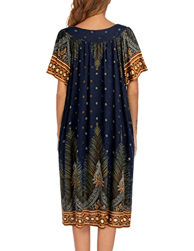 Image of Ekouaer Womens Nightgown Short Sleeve House Dress with Pockets-Floral Print Mumu Dress