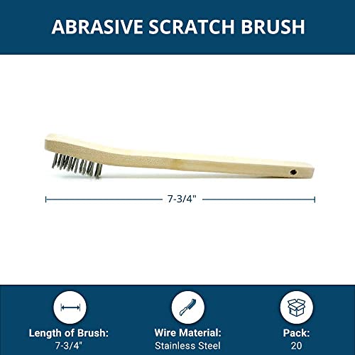 Image of Benchmark Abrasives 7-3 /4 inch Welding Toothbrush Wire Scratch Brush Wooden Handle for Cleaning, Removing Rust, Paint, Corrosion, Multi-Purpose Wire Brush - 20 Pack (Stainless Steel)