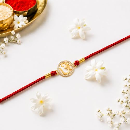 Image of AIRA 925 Sterling Silver Premium Designer Bracelet Rakhi for Brother | Handmade Raksha Bandhan Sacred Thread with Silver-Tone Geometric Charm & Adjustable Red Braided Cord | Traditional Festival Rakhi Gift